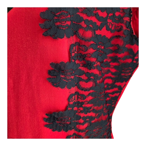 Mango Asymmetrical Red Dress with Blue Lace Size XL - Picture 2 of 6